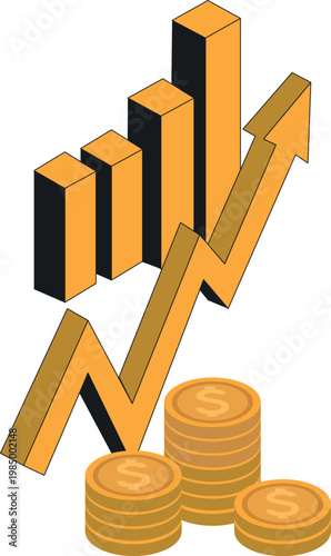 3D Financial Success Concept Showing Market Recovery, Profit Increase, and Capital Growth