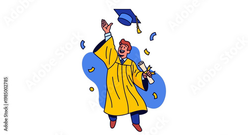 Graduate in Yellow Gown Celebrates.