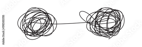 Chaos to clarity, line illustration of tangled messy thoughts turning into calm organized mind, concept of mental health, stress relief, focus, clarity and emotional balance in eps 10.