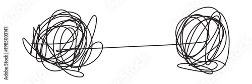 Chaos to harmony brain illustration with tangled thoughts transforming into heart centered calm mind, emotional balance concept, mental health healing, stress relief and self awareness in eps 10.