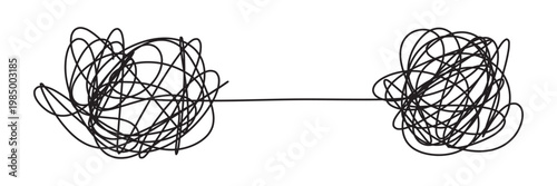 Chaos to harmony brain illustration with tangled thoughts transforming into heart centered calm mind, emotional balance concept, mental health healing, stress relief and self awareness in eps 10.