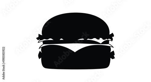A striking black silhouette of a classic cheeseburger with detailed layers silhouette