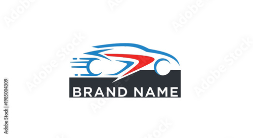 Dynamic Sports Car Logo Design with Brand Name Placeholder.