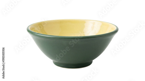Tableau sur toile Deep green ceramic bowl with yellow interior, isolated on transparent background