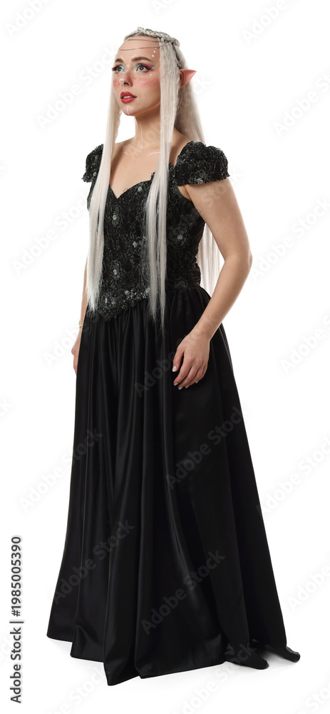 Fototapeta premium Portrait of beautiful elf girl on white background