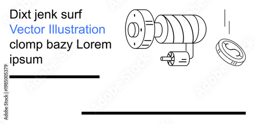 Industrial design, abstract engineering, typography, technical drawing, modern art, digital interface. Mechanical component with text elements. Industrial design and abstract engineering concept