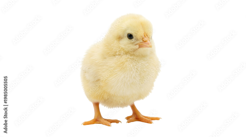 Obraz premium Fluffy yellow chick standing, isolated on transparent background
