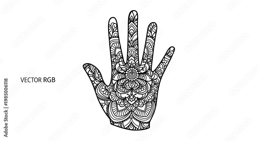 Fototapeta premium Intricately designed hand with floral henna pattern.