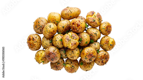 Fotografía Golden roasted baby potatoes with herbs, isolated on transparent background