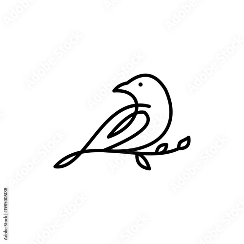 bird logo vector line outline monoline art icon - Vector