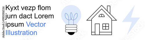 Energy efficiency, renewable energy, sustainable living, home design, power generation, eco-friendly solutions. Light bulb, house and lightning bolt symbols. Energy efficiency and renewable energy