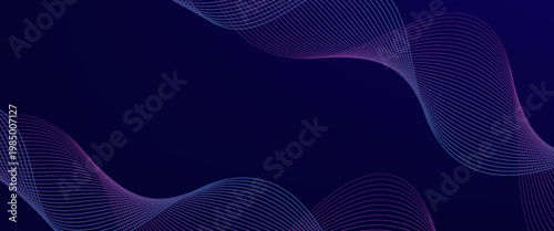 Abstract glowing wave lines on dark blue background. Dynamic wave pattern. Modern flowing wavy lines. Futuristic technology concept. Suit for banner, poster, cover, brochure, flyer, website