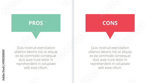 Pros vs Cons Comparison Infographic with Speech Bubble Pointers