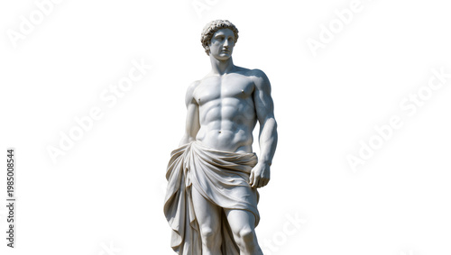 Fotografie Classical marble statue of a muscular man with draped cloth, isolated on transpa