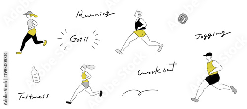 走る人_シンプルカラー_ジョギング、ランニング、マラソン,健康、ウェルネス｜Running person color_jogging, running,marathon,fitness, health, wellness