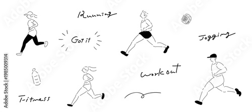 走る人_線画_ジョギング、ランニング、マラソン,健康、ウェルネス｜Running person line art_jogging, running,marathon,fitness, health, wellness