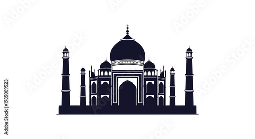 Striking black silhouette of the taj mahal a famous indian monument silhouette