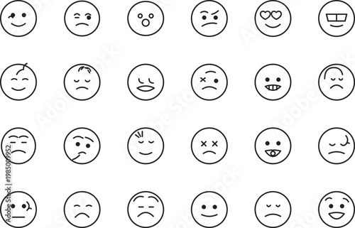 Hand Drawn Doodle Emoticon Faces Set Minimal Line Art Emoji Collection Expression Icons Pack WHITE BACKGROUND