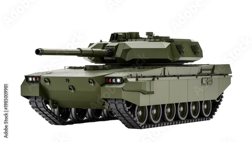 Obraz na plátně Modern olive green army tank with tracks and cannon, isolated on transparent bac
