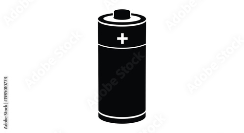 Simple black battery graphic with a plus sign a minimalist silhouette