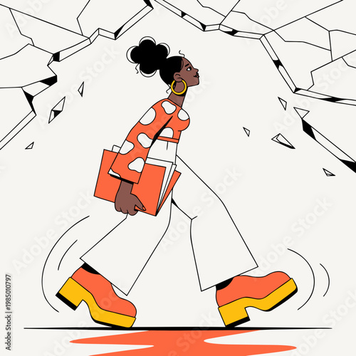 Business Woman Breaking Through Glass Ceiling Vector Illustration 