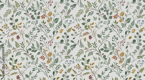 Seamless vintage botanical pattern featuring delicate wildflowers and foliage on a light background.