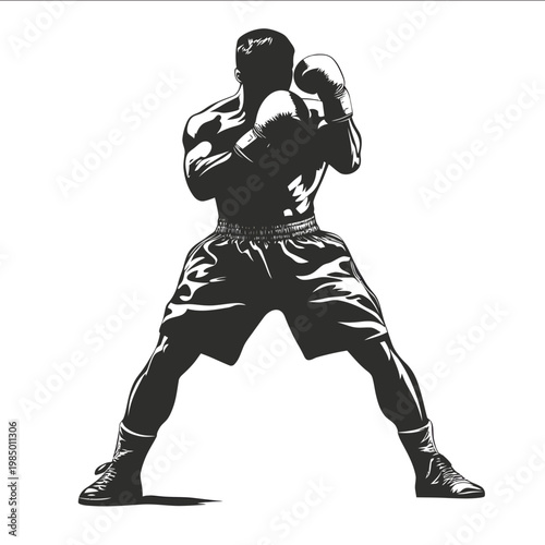 black silhouette boxer on a white backgrounk vector