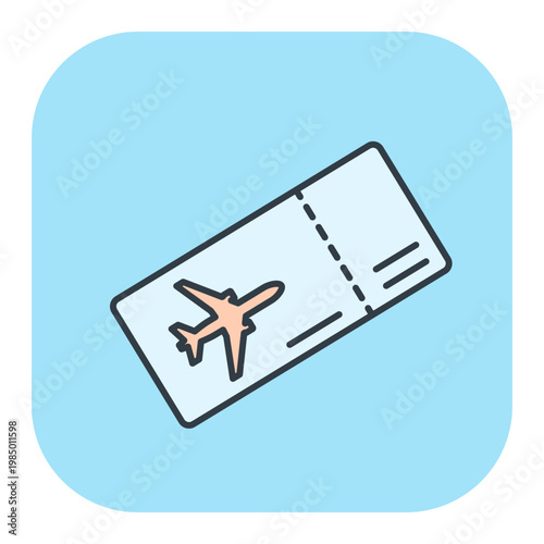 Flat icon of an airline boarding pass with airplane symbol. Vector illustration for summer and vacation design