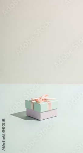 A beautifully wrapped gift box with a pink ribbon on a pastel background