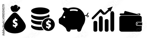 Banner Finance icons. Business Icons, money signs. Money silhouette collection. Wallet with cards icon ector symbol graphic.