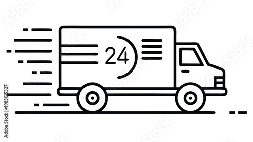 Fast Shipping Truck Icon Collection, Free Delivery, 24h Express Service, Speed Van Symbols on White Background Vector