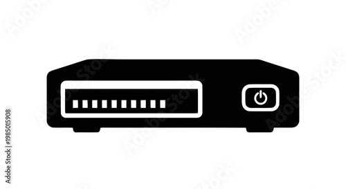 Vector illustration of vector icon of a network switch or router with power button on a transparent background