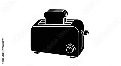 Vector illustration of black silhouette of a toaster with bread slices on a transparent background