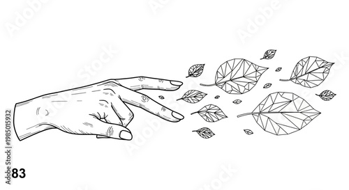 a hand releasing leaves into the air.
