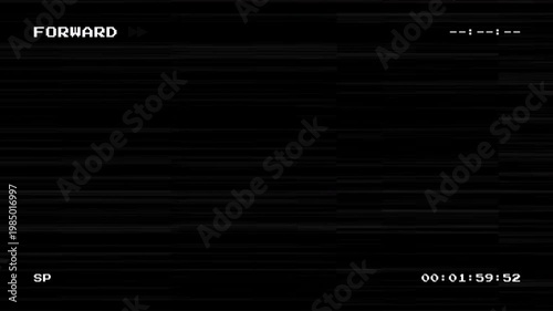 VHS tape forward fast motion effect with tracking lines glitch distortion and vintage analog video defect overlay for retro film aesthetic and nostalgic background