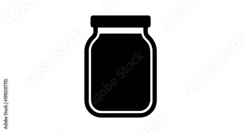 Vector illustration of black silhouette icon of a glass jar with a lid on a transparent background