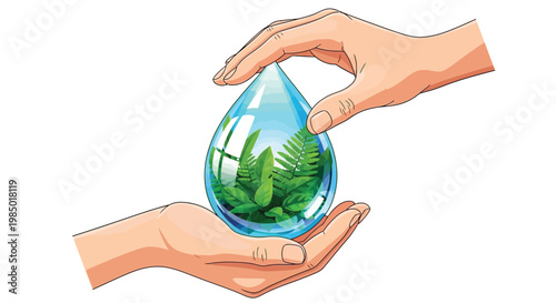 Person holding a plant in a teardrop shaped glass container