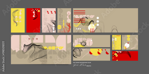 Elegant natural pastel muted pale calm tones card templates set. Collection of romantic invitations with gold abstraction background line color