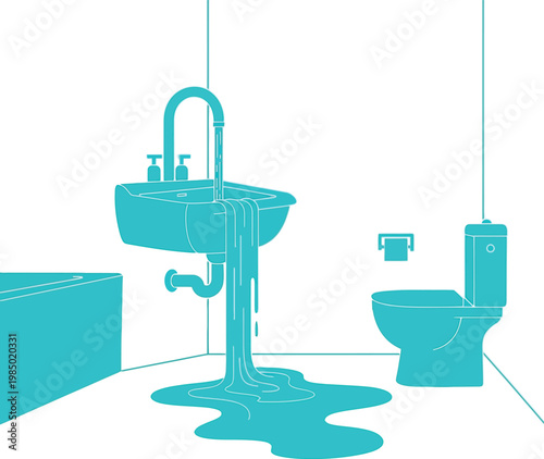 Flooded bathroom with overflowing sink and water on floor bathroom overflowing