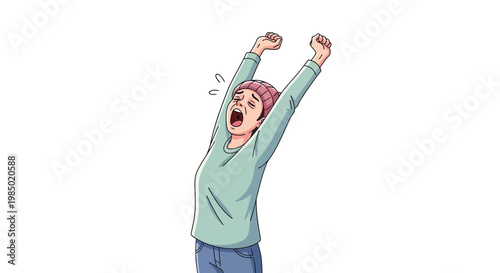 Young woman celebrating with arms raised in excitement and joy freely