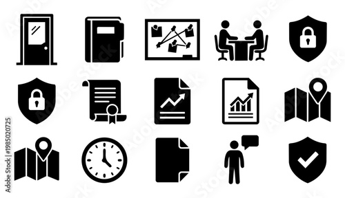 Detective Agency Service Silhouettes, Private Investigation Business and Case Process Icons