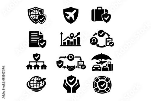 Diagram luggage generation image insurance simple shield icon travel symbol vector black