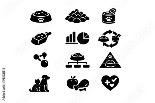 Iconography fill set analytics diagram vector canned icon food pet symbol