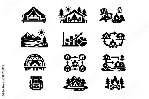 Arrows vector image nature outdoor workflow travel symbol glamping simple icon set