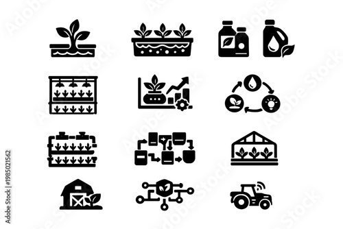 Simple technology hydro icon black vector hydroponics diagram image hydroponic generation symbol
