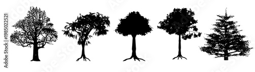 Banner set Trees icons silhouette collection. vector symbol graphic"