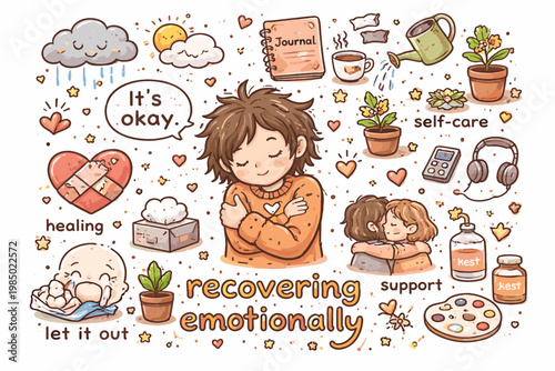 Naive childlike hand drawn icon image simple person recovering scribble vector doodle messy emotionally