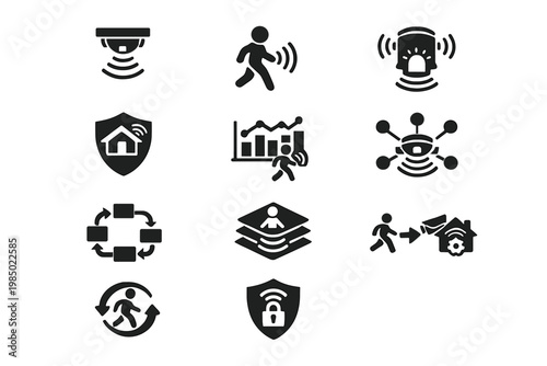 Spaced equally motion vector icon automation transparent symbol sensor all uniform security