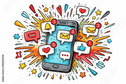 Simple messy raw icon generation phone notifications vector hand drawn doodle sketch exploding