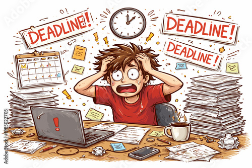 Messy deadlines vector deadline icon naive childlike person sketch doodle hand drawn stress stressed